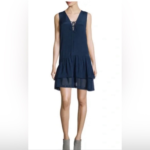 Zadig and Voltaire Rory dress navy Al-line asymmetric grommet S - Picture 1 of 9